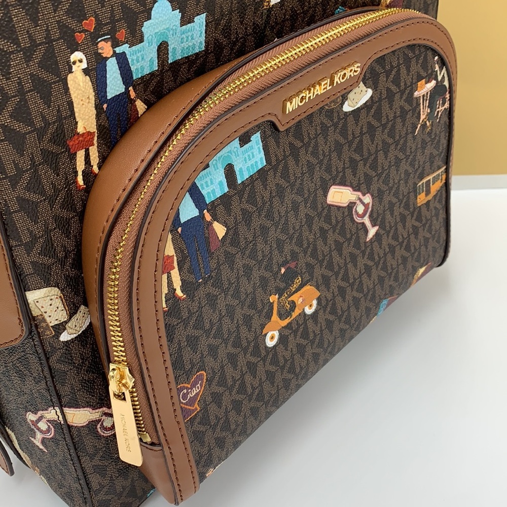 MICHAEL KORS JET SET GIRLS JAYCEE LARGE ZIP POCKET BACKPACK BROWN MULTI COLOR - Picture 5 of 16